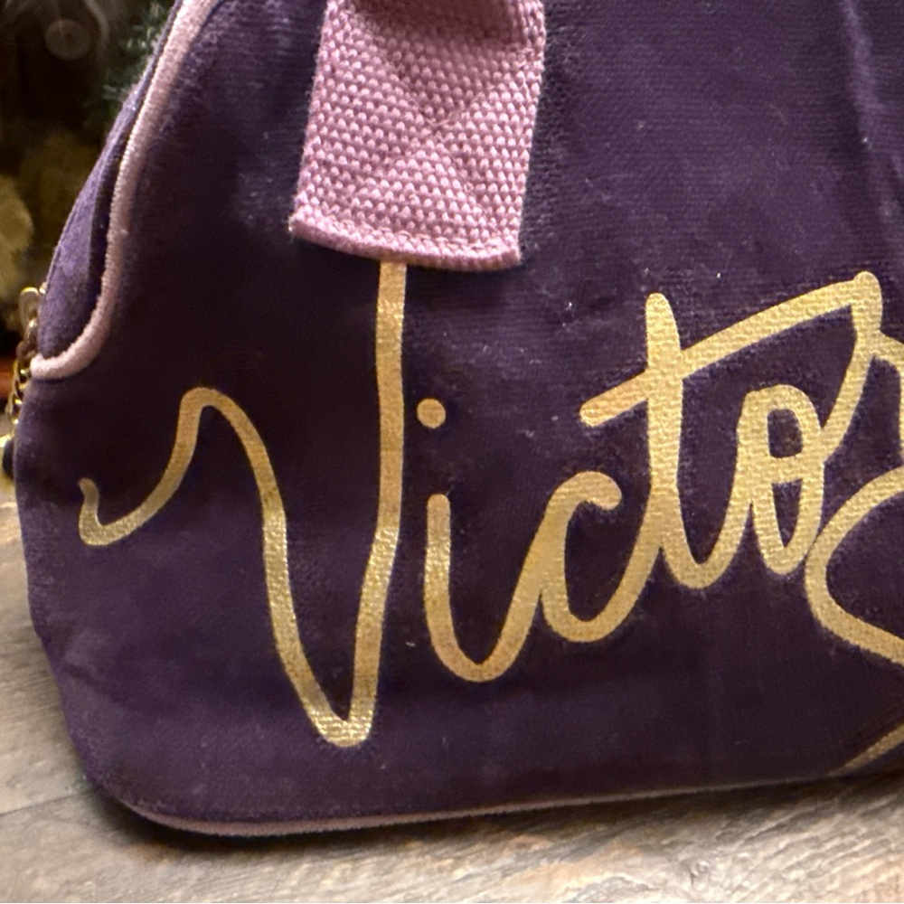 Vintage Y2K 1990’s Victoria's Secret Handbag Purple Velvet Satchel Bag Cosmetic - Picture 2 of 14
